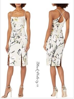 NWT Black Halo Robinson Sheath Dress Ink Garden Floral Slit Sz 10 Wedding Guest